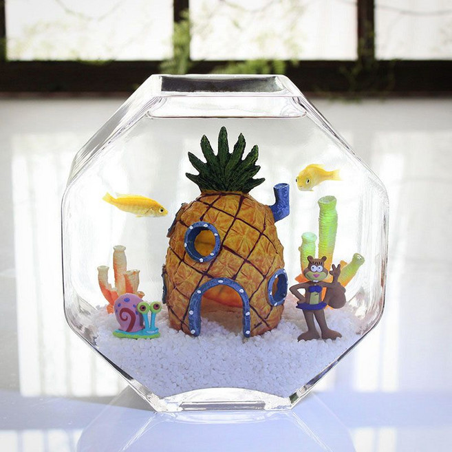 玻璃魚缸 花瓶 水培器皿 桌面小型魚缸, 1個, 大號魚缸+套餐13
