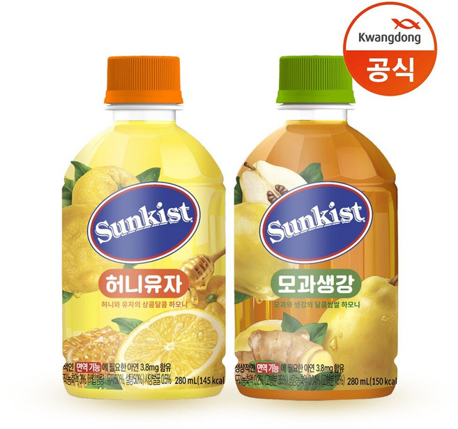 썬키스트 280ml 모과생강 12입 + 허니유자 12입, 단품없음