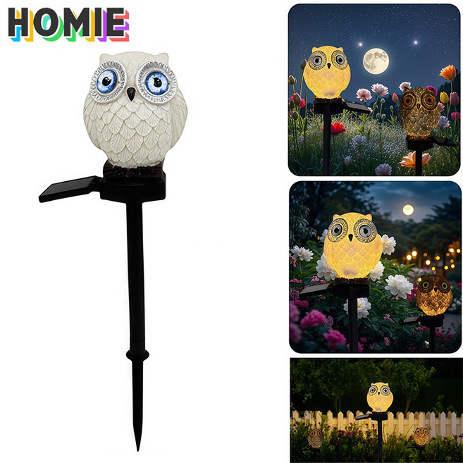 HOMIE 태양광led야외등 무선 태양광정원등 조명 부엉이 소품 스탠드무드등 야외조명등 가로등, 화이트