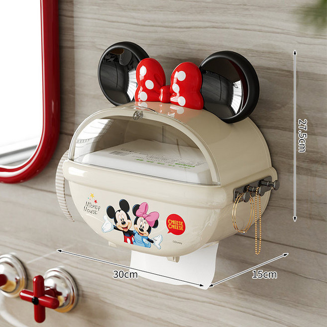 귀여운 미키 미니마우스 휴지걸이 생일 집들이선물 독특한 캐릭터 휴지 케이스, 1개, 베이지 블랙