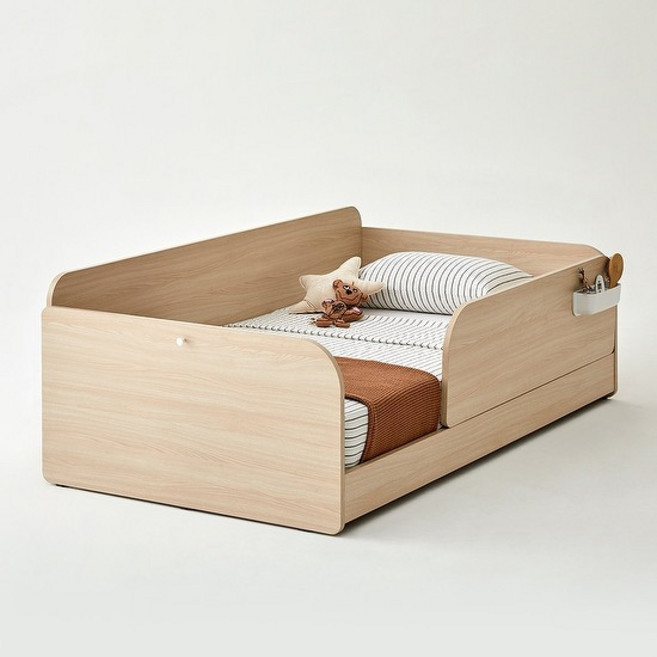 한샘 샘키즈 침대 데이베드 가드형 W1400 프레임 + 안전가드 + 수납포켓 세트 방문설치, 라이트메이플