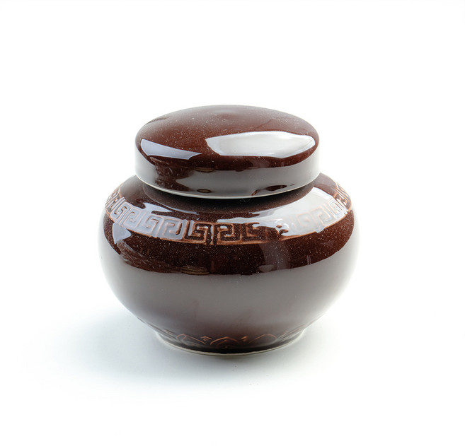 밤색 기하문 스쿠류 뚜껑 단지 800g 소금 경옥고 꿀 항아리, 1개