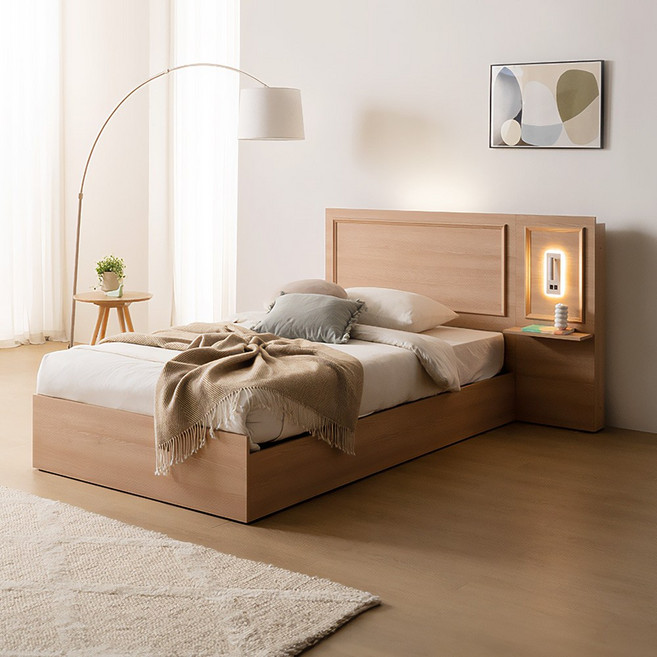 라자가구 윈디 LED+USB 서랍형 침대 SS + 7존포켓 매트리스, 아이보리