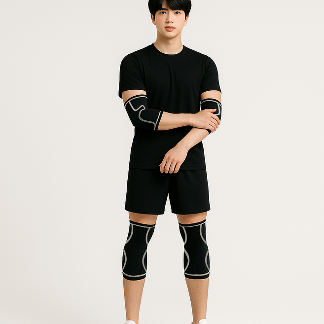 타이트엔드 TE 팔꿈치 보호대 + TN 무릎 보호대 세트, 블랙, 1세트