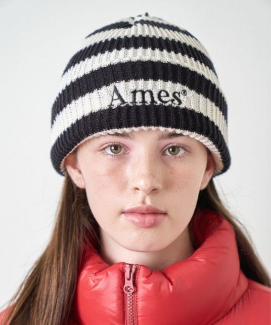 아메스 월드와이드 amesworldwide STRIPE KNIT BEANIE IVORY
