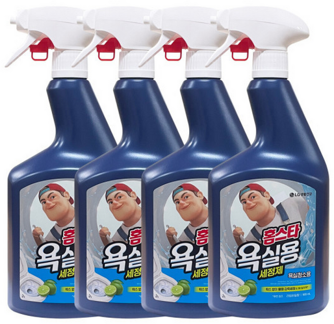 엘지생활건강 홈스타 맥스프레쉬 욕실용 세정제 / 욕실 변기 물때 찌든때 곰팡이 청소세제, 4개, 900ml