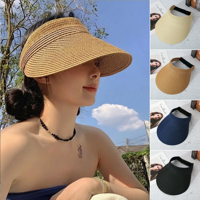 데일리 심플 돌돌이 비치모 여행 가벼운 밀짚 썬캡