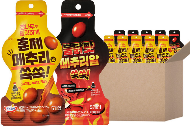행복담기 훈제메추리알 쏙쏙 25g 훈제맛 불닭소스맛 발송 (평일 오후 2시 전 결제시), 훈제맛25개+불닭맛25개