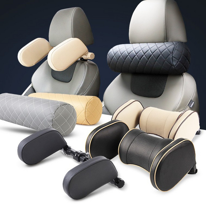 메모리폼 차량용목베개 헤드레스트목쿠션 의자머리 차 자동차목받침, 최고급형 헤드레스트목쿠션세트 베이지, 1개