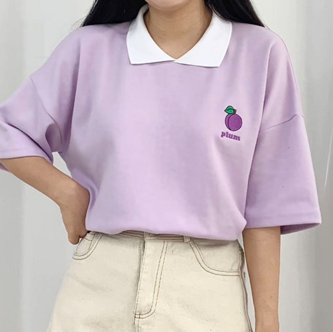[귀욤템] 뽀짝 과일 자수 카라 반팔티