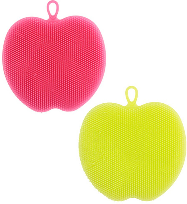 비비또 실리콘 야채 과일 세척 브러쉬 사과 수세미 (그린+레드 세트), 1세트