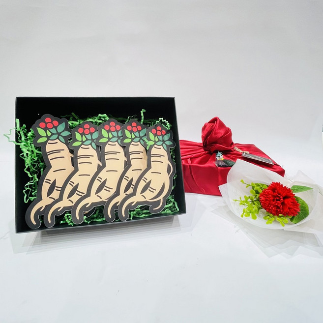 러블리팜 單支人造花 + 零用錢禮物套組, 人蔘 + 紅色, 1個