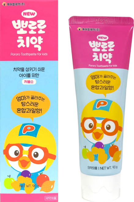 케이엠제약 뽀로로 유아 치약 혼합과일향, 90g, 4개