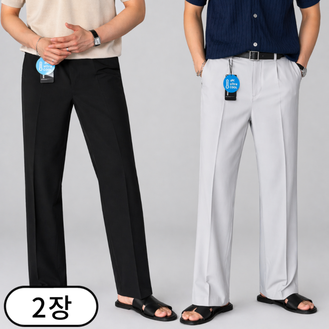 [1+1] 남성용 여름 냉감 아이스 쿨 세미 와이드 슬랙스 빅사이즈 (6181-2)