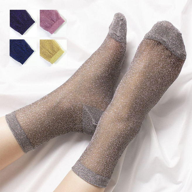 여성 여름 시스루 글리터 양말 4켤레 세트