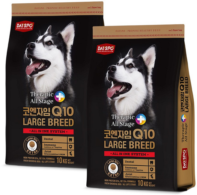 데이스포 테라픽 코엔자임Q10 All Stage 라지브리드 대형견사료, 오리, 10kg, 2개