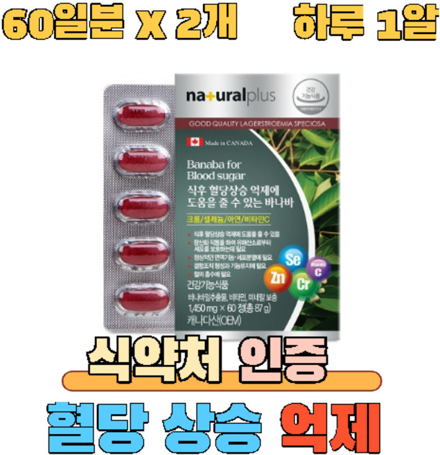 혈당조절영양제 식약처인정 비타민 미네랄 코로솔산 식후혈당상승억제 하루 1알 식약처인증 건강기능식품, 60정, 2박스