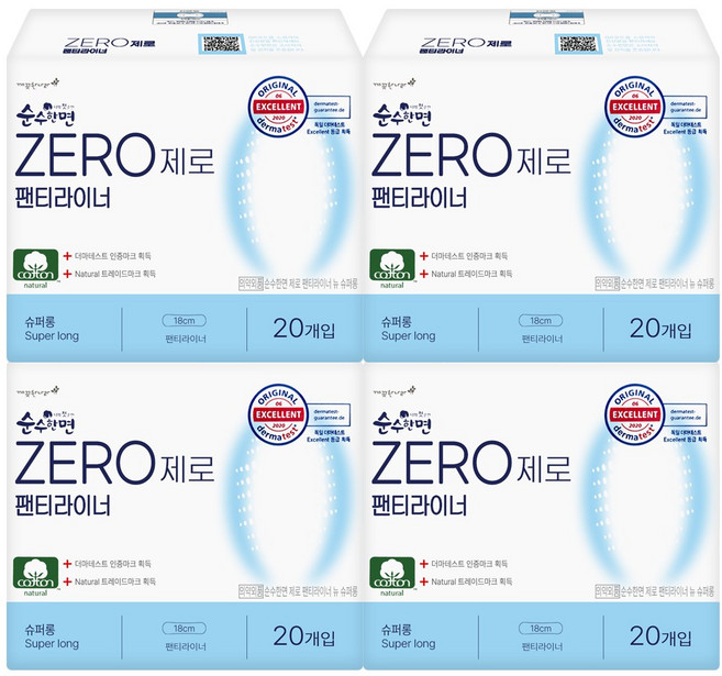 순수한면 제로 슈퍼롱 팬티라이너, 4개, 20개입