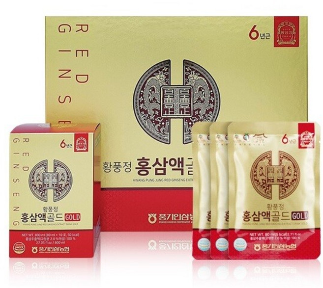 [황풍정] 풍기인삼농협 홍삼액골드 80ml x 60포, 1박스, 4.8L