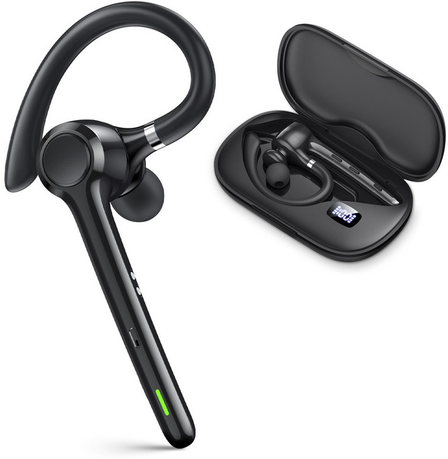 YINTEE 노이즈캔슬링 핸즈프리 귀걸이형 블루투스 이어폰 버튼식 듀얼마이크 통화 초경량 이어셋, 블랙-T11, 블랙