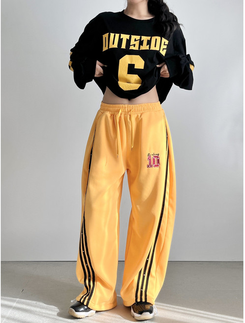스터드장식 사이드 트랙 스트링 로고 자수 밴딩 스트릿힙합 와이드팬츠 방송댄스복 줌바댄스복 줌바닷컴 에어로빅복 단체복 무대복 공연의상 유니크 패션트레이닝복 가을 겨울 신상추천