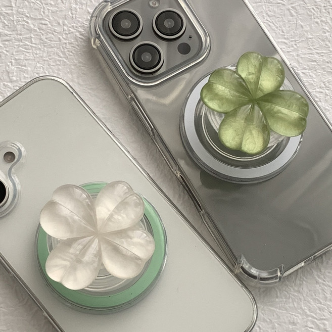 맥세이프 그립 톡홀더 스마트톡 휴대폰 자석 거치대 네잎클로버 호마이카, 연두, 일반부착형