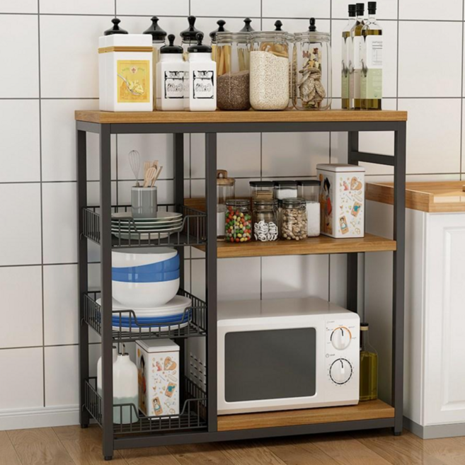 하이피러브 다용도 주방 수납선반 수납장, 3단, 블랙