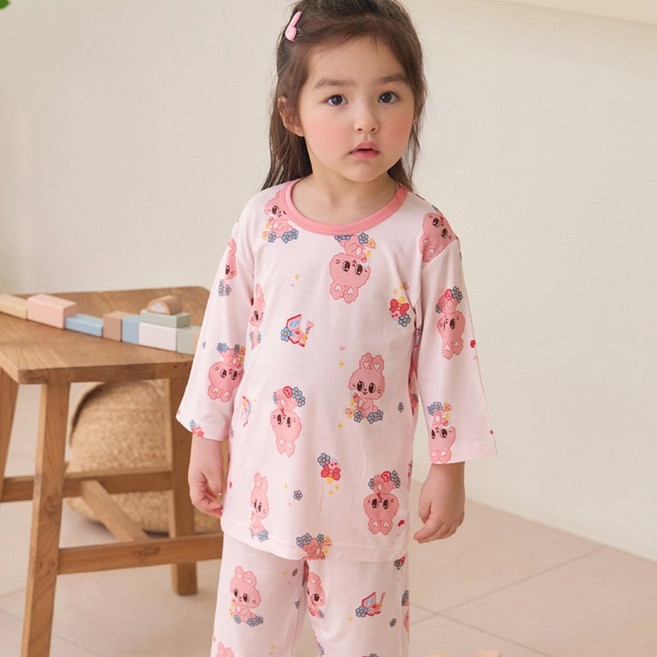 유아동 7부 텐셀모달 스판 여아 실내복 핑크뷰티 아기내복