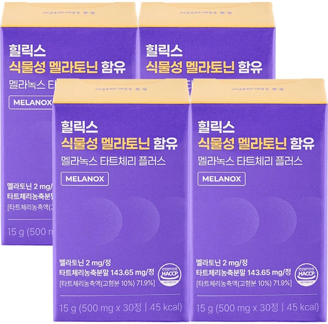 힐릭스 식물성 멜라토닌 함유 멜라녹스 2mg 타트체리 플러스 천연 메라토닌, 4개, 30정 - 쿠팡