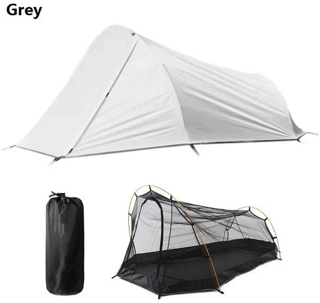 1인용텐트 백패킹1인용 11인용 백패킹2인용 초경량백패킹 경량백패킹 경량 신형 2인 야외 캠핑 초경량 이중 방수 알루미늄 막대 관광 도보 배낭, 회색