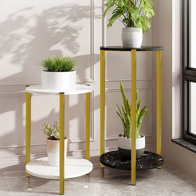 MK 화분진열대 (NO203시리즈) 2단 화분대 화분받침대 선반 화분정리대 철재, 골드+블랙