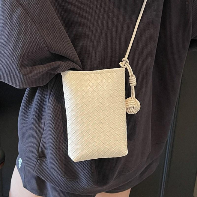 데일리 캐주얼 PU가죽 위빙 미니 핸드폰가방 크로스백