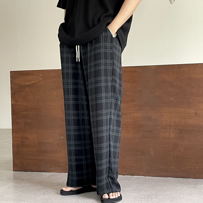 [당일발송] 남자린넨바지 체크 여름팬츠 와이드