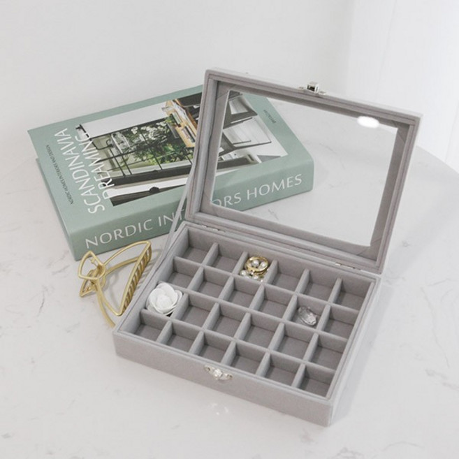 잇쁨 스웨이드 악세서리 보관함 쥬얼리 정리함 24칸 보석함 블랙, 1개, 상세페이지 참조