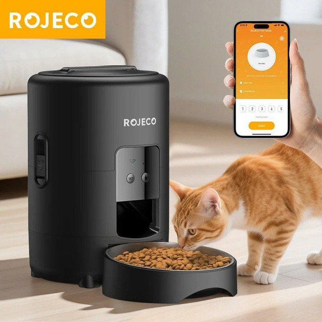 ROJECO 자동 애완동물 급식기 2L 고양이 사료 디스펜서 와이파이 앱 원격 제어 강아지 용품