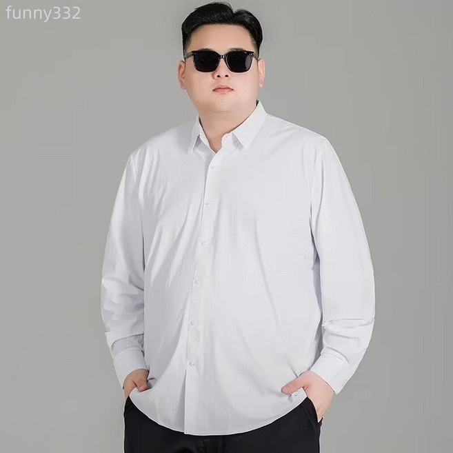秋季新款加肥加大碼襯衫男士胖子純色商務休閒襯衣中年寬鬆男裝潮