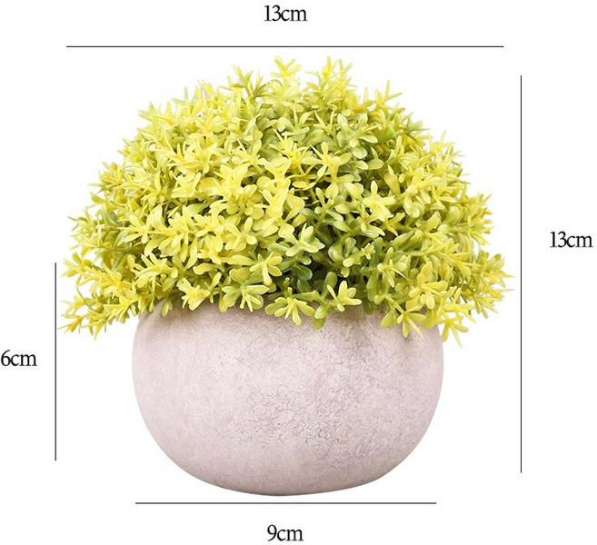 仿真人造小盆栽 北歐風水泥盆 辦公室居家裝飾 綠植花卉擺飾 (高13cm), 1件, 紙漿盆嬰兒淚-黃, 黃