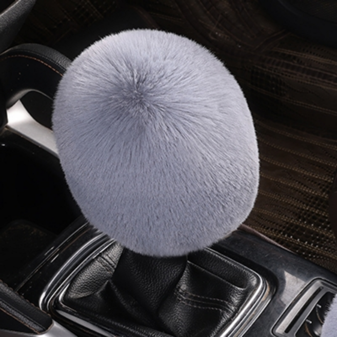OFFCURVE 겨울 감성 털 보온 자동차 기어봉 커버 퍼 (오토매틱 수동 공용), 1개, 회색