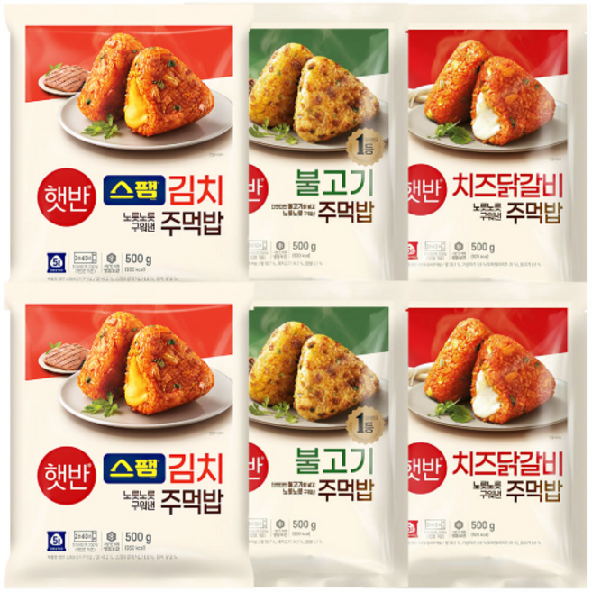 햇반 주먹밥 3종(스팸김치+불고기+치즈닭갈비), 2세트, 500g