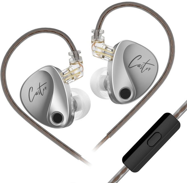 Keephifi KZ Castor HIFI 유선 인이어 이어폰 IEM 조절식 음악 이어폰, 마이크, 슬리버