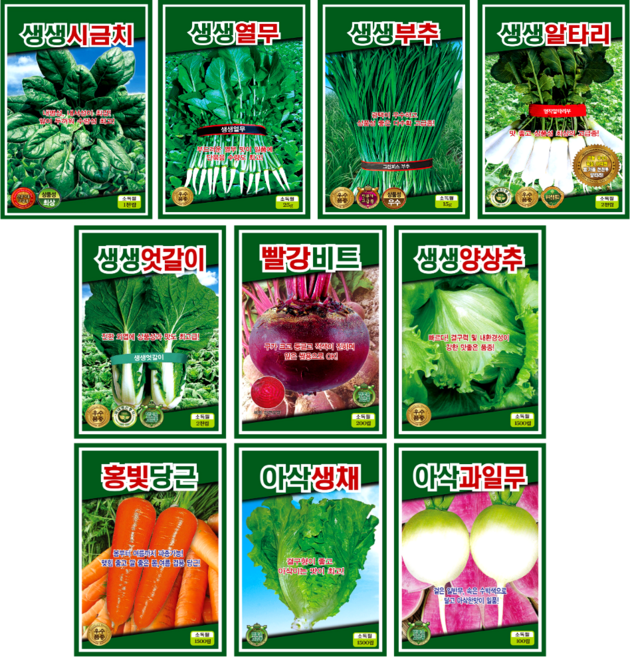 텃밭 씨앗 10종 열무 시금치 부추 당근 아삭이상추 과일무 비트 열무 알타리 엇갈이 양상추 모듬 혼합 채소 씨앗 종자, 1개