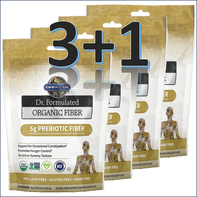[3+1] 가든오브라이프 로우 오가닉 화이버 무가공 유기농 섬유소 약들약 고약사 192g / 해외직구 미국정품, 4개 - 쿠팡