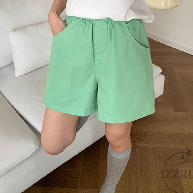 이즈리엘 마카롱 컬러 순면 밴딩 데일리 여자 반바지 팬츠