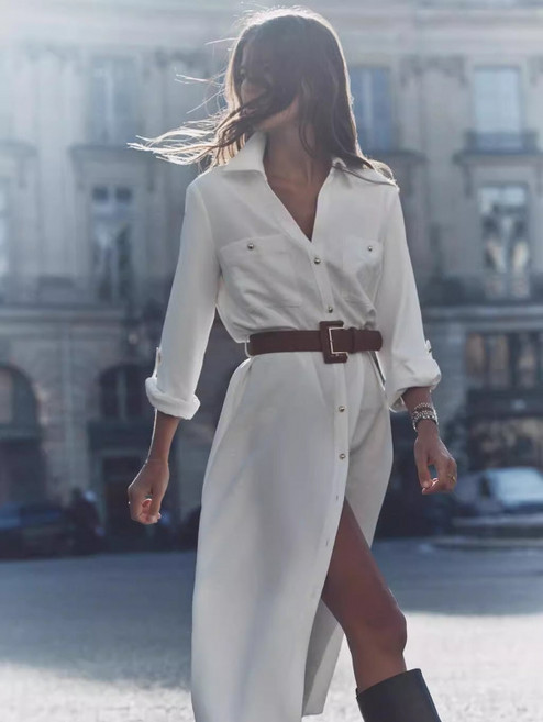 여성 셔츠벨트원피스 데일리 고급스러운 스타일 캐주얼 드레스 편안한 착용감 오피스룩 코튼 소재 세련된 디자인