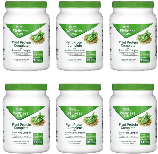 라이프 익스텐션 웰니스 코드 플랜트 프로틴 컴플리트 아미노산 바닐라 450g, 6개 - 쿠팡