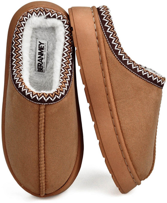 Beranmey 스티치 통굽 털슬리퍼 실외화 실외화 방한 논슬립 폭신한 거실화 커플 고품질퍼안감