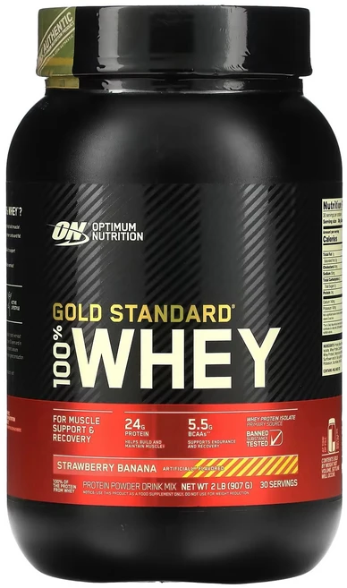 옵티멈뉴트리션 골드 스탠다드 웨이 프로틴 아이솔레이트 단백질 보충제 딸기 + 바나나, 1개, 907g - 쿠팡