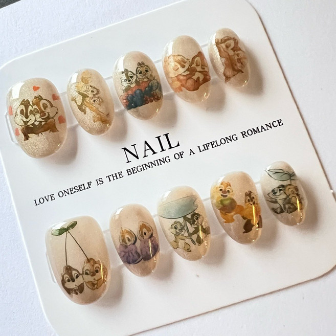 奇奇蒂蒂黃色貓眼穿戴甲 XS M 短圓, 1個, S