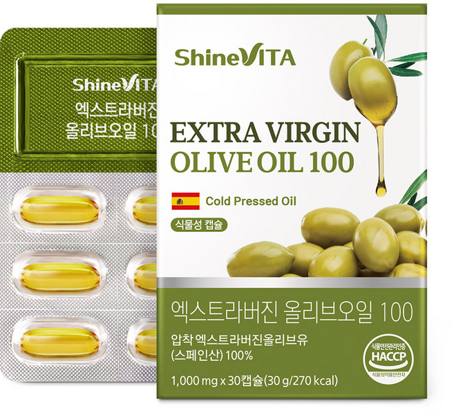 샤인비타 올리브오일 엑스트라버진 식물성 캡슐 지중해 올리브유, 1개, 30정