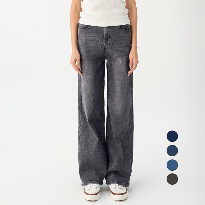 엘블로썸 여성 [숏 기본 롱] 스판 와이드 허리편한 히든밴드 청바지 3단기장